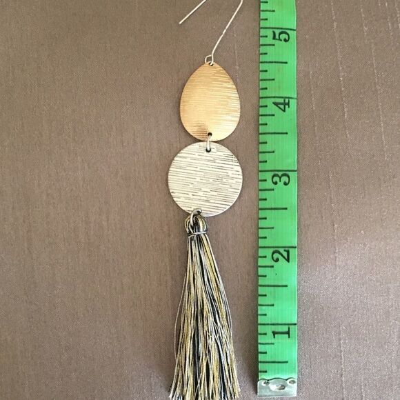 Tassel Metallic Silver Gold Tone Drop Earrings NWT - Picture 6 of 8
